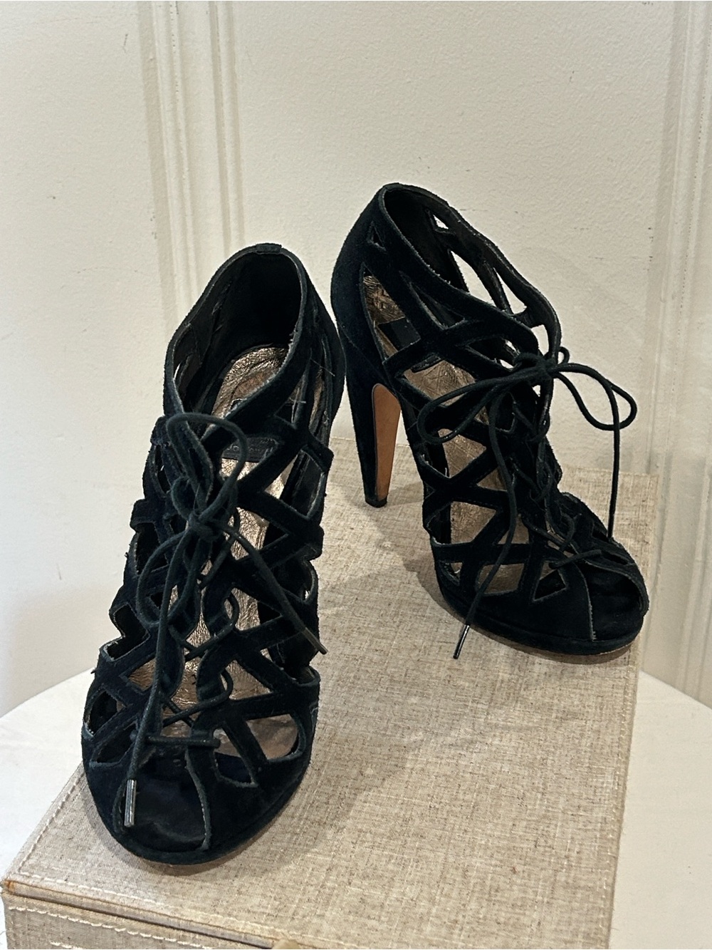 Dolce Vita Black Suede Lace-Up Stiletto Heels